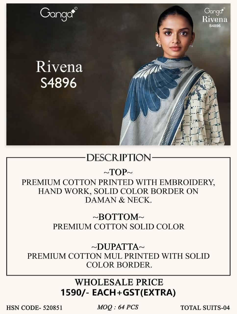 RIVENA 4896 Series By Ganga Fashion Beautiful Festive Suits Stylish Colorful Fancy Casual Wear & Ethnic Wear PREMIUM COTTON Dresses At Wholesale Price